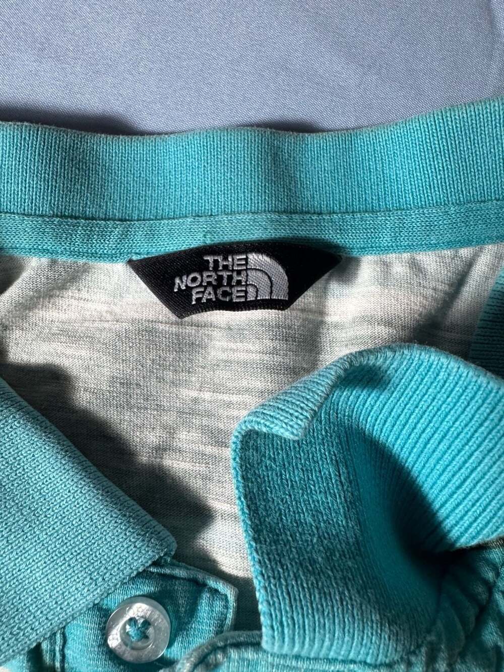 The North Face Green and Blue Striped Short Sleeve Polo Shirt Size L - Picture 3 of 8